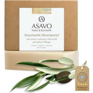 ASAVO Premium olijfoliezeep, handgemaakte biologische zeep met extra vierge olijfolie, 100% natuurlijke zeep, olijfzeep zonder toevoeging van parfum, veganistisch, 95 g