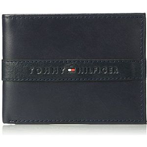 Tommy Hilfiger Leren portemonnee voor heren - Slim Bifold met 6 creditcardzakken en verwijderbaar ID-venster, marineblauw, One Size
