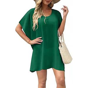 HSAJS Strandjurk voor dames, zomer, strandponcho, jurken, strandvakantie, badpak, bikini-cover-up, transparant, boho, strandjurk, pareo, poncho met ronde hals, beachwear, groen, One size