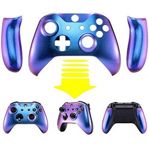 eXtremeRate Kameleon Paars Blauw Bovenkant Shell Frontbehuizing Frontplaat Vervangende Onderdelen met Zijrailspaneel voor Xbox One X & One S Controller (model 1708)
