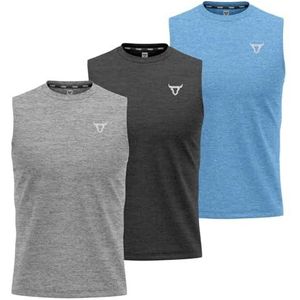 3 Pack Running Muscle Mouwloze Tank Top voor Mannen Dry-Fit Workout Tops Shirts Training Bodybuilding Vesten, 3 stuks BLAUW GRIJS ZWART, S