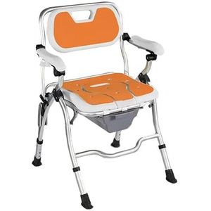 Lichtgewicht toilettoiletstoel, in hoogte verstelbare draagbare opvouwbare douchestoel met armen en rugleuning(Orange)
