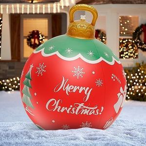 Opblaasbare kerstbal 63 cm gigantische kerstballen buiten Kerstmis PVC opblaasbare bal opblazen bal decoraties herbruikbare kerstman sneeuwpop versierde ballen voor Xmas Yard Tuin Patio