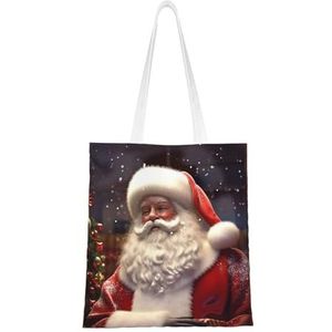 VTCTOASY Santa Claus Print Canvas Tote Tassen Lichtgewicht Schoudertas Herbruikbare Boodschappenwinkel Tas Handtassen voor Vrouwen Mannen, Zwart, One Size, Zwart, One Size