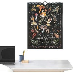 Dark maankalender 2024 | 2024 waterdichte wandkalenders met 12 donkere woud-illustraties - waterdichte maankalender, 12 illustraties voor Pasen en Kerstmis
