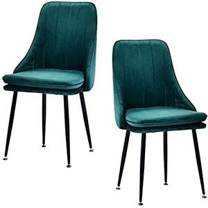 GEIRONV Set van 2 keuken eetkamerstoelen, 42 × 38 × 85 cm met metalen benen rugleuningen stoelen woonkamer slaapkamer vrijetijdsstoel Eetstoelen (Color : Green, Size : Black legs)