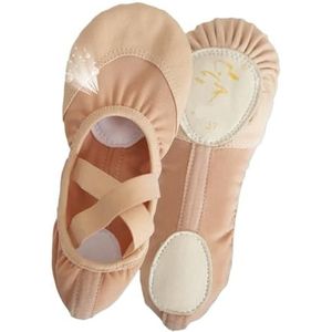 GSCLZ Zwarte Ballerina Ballet Oefenschoenen Ballet Dans Zachte Flats Vrouwen Roze Stretch Mesh Stof Dames Sportschoenen Ballet, Lichtbruin, 38 EU