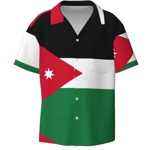 EdWal Jordaanse vlag print heren korte mouw button down shirts casual losse pasvorm zomer strand shirts heren jurk shirts, Zwart, XXL