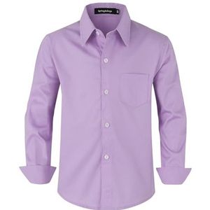 Spring&Gege overhemd met lange mouwen en knoopsluiting voor jongens, uniformshirt voor kinderen van 3-14 jaar, Lila, 5-6 jaar