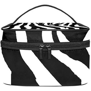 Zwart Wit Zebra Gestreepte Textuur Make-up Organizer Bag, Reizen Make-up Tas Organizer Case Draagbare Cosmetische Tas voor Vrouwen en Meisjes Toiletartikelen, Meerkleurig, 22.5x15x13.8cm/8.9x5.9x5.4in