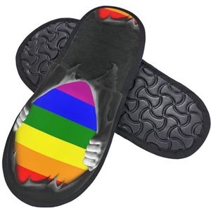 408 Heren Slippers, Premium Gay Pride Regenboog Hotel Slippers Gezellige Slipper Warm Huis Slippers Voor Huis Spa Hotel, Harige pantoffels 1343, 37.5/39 EU