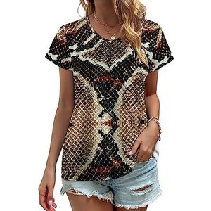 Snake Skin Pattern Dames V-hals T-shirts Leuke Grafische Korte Mouw Casual Tee Tops XL