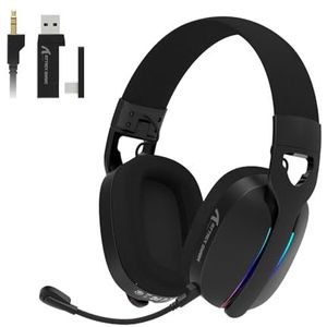 MAMBASNAKE x ATTACK SHARK L90 Flodable Ultra-Light Wireless Gaming Headset, 7.1 Surround Sound, BT5.3/2.4Ghz/Wired, RGB, 40mm neodymium drivers, Pluggable Microphone, voor PC/PS4/PS5/Switch/Xbox-Zwart