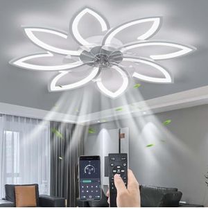Stomme Plafondventilator met licht met afstandsbediening, LED Dimbaar Ventilator Plafondlamp Moderne Verlichting voor Woonkamer Slaapkamer Kantoor, Verstelbare 6 snelheden, Zwart 90CM