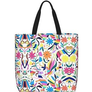 OdDdot Zwart En Wit Strepen Print Tote Bag Voor Vrouwen Opvouwbare Gym Tote Bag Grote Tote Tassen Vrouwen Handtas Voor Reizen Sport, Mexicaanse Otomi Dieren, Eén maat