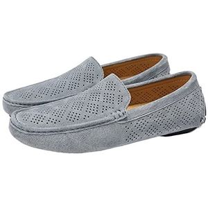 Loafers for heren Mocassins Schoenen Ademend Eenvoudig Leer Flexibel Comfortabel Antislip Wandelen Feest Instappers(Grey,42 EU)