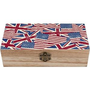 Retro Amerikaanse en Britse vlag houten ambachtelijke opbergdozen met deksels aandenken schat sieradendoos organisator