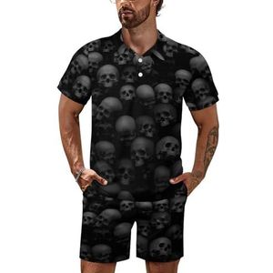 Zwarte Skull Head Poloshirt Set Korte Mouw Trainingspak Set Casual Strand Shirts Shorts Outfit L