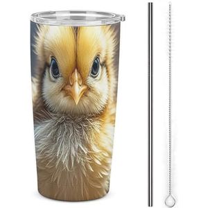 AQRJLPM Kip kuiken auto beker roestvrij staal beker met rietje en deksels lekvrij geïsoleerde roestvrij staal reizen koffiemok pobtable voor koude warme dranken camping