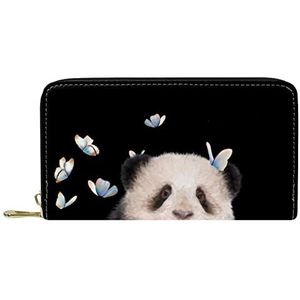 Lederen portemonnee voor heren,grote dames portemonnee voor kaart,Panda en vlinder,Muntzakje met rits