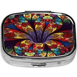 Bloem Gebrandschilderd Glas Pil Doos Rechthoek Pil Case 2 Compartiment Geneeskunde Pil Organizer Draagbare Reizen Pillbox Geneeskunde Vitamine Kabeljauw Leverolie Opbergdoos Leuke Unieke Gift Organizer