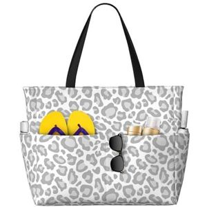 HDTVTV Grijze witte luipaardprint, grote strandtas schoudertas voor dames - Tote tas handtas met handgrepen, zoals afgebeeld, Eén maat