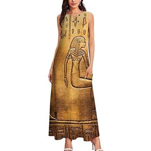 Egyptische collectie Egyptische oude kunst damesjurk mouwloze lange maxi-jurk strand swing jurken S