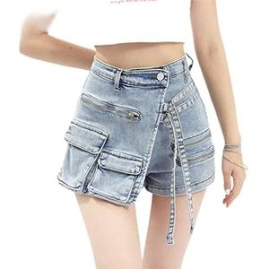 CHUNNUAN Fake Pocket Streetwear Cargo Mini Shorts Vrouwen Harajuku Vintage 90s Casual Hight Taille Clubwear Kleding Onregelmatige Denim Shorts-1, XXL