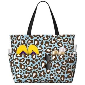 HDTVTV Blauwe en bruine luipaard gevlekte dieren print, grote strandtas schoudertas voor vrouwen - draagtas handtas met handgrepen, zoals afgebeeld, Eén maat