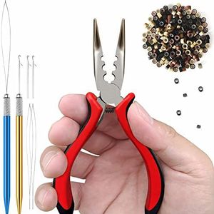 konovo Microlinks Hair Extensions Kit, Professionele Gereedschap met Haarverlenging Tang, Kraal Threader, Micro Links Siliconen Ringen Kraal 400STKS