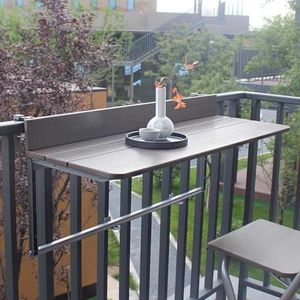 ZENCIX Balkonhangtafel, opvouwbare bijzettafel voor buiten, inklapbare balkonreling, hangtafel, terrasmeubilair buiten, balkon eettafel, 5-voudig in hoogte verstelbaar, 80 x 37 cm