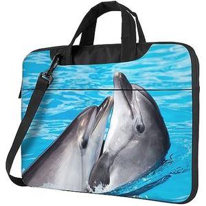 Laptophoes met gevoerde schouderriem en handvat, waterspelende dolfijn-laptoptas voor dames en heren, Zoals getoond, 13 inch