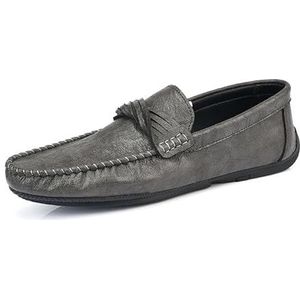 Heren loafers schoen ronde neus veganistisch lederen loafer schoenen antislip antislip flexibele prom walking slip-on (Color : Grey, Size : 43 EU)