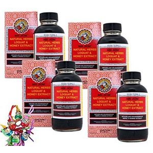NIN JIOM PEI PA KOA Honing-Mispel-kruidensiroop [4 x 300 ml] met 10+ kostbare Chinese kruiden: beschermt de longen, verlicht hoest en beschermt de keel - 4 stuks elk 300 ml + gelukkige houten pop