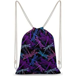 Kleurrijke Gestileerde Libellen Trekkoord Rugzak String Bag Sackpack Canvas Sport Dagrugzak voor Reizen Gym Winkelen