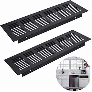 2 stuks ventilatieroosters, deurventilatierooster van roestvrij staal voor ventilatie, zwart, aluminium rooster, voor ventilatie in keukens, kasten, kledingkasten en badkamers (80 x 250 mm)