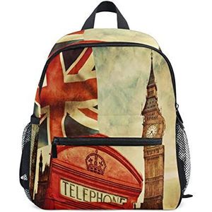 BIGJOKE Kids Rugzak Vintage Londen Big Ben Engeland Vlag Peuter Schouder Reizen Basisschool Tassen Kleuterschool voor Meisjes Jongens Kinderen