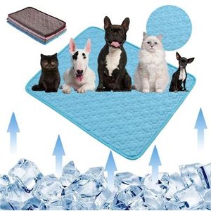 OSMARI Herbruikbare koelmat voor huisdieren, zomerslaapmat voor honden, koel bed, machinewasbaar en sneldrogende zelfkoelende pads voor huisdieren, geschikt voor grote middelgrote en kleine huisdieren (L, blauw)