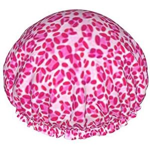 Roze dierenprint luipaard douchecap,Nachtmutsje dubbellaags waterdichte elastische badmuts herbruikbare badmuts