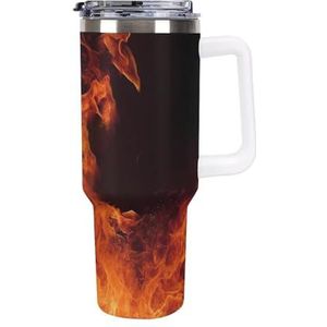 RTFGHJS 40 oz Tumbler Dansende Vuur Geïsoleerde Tumbler Reizen Koffiemok met Rietjesdeksel Roestvrijstalen Waterfles Vacuüm Geïsoleerde Tumbler voor Sport Werk Auto Reizen Weekends