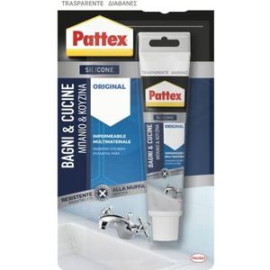 Pattex Afdichtmiddel voor badkamer, keuken, origineel, transparant, siliconen, keuken en badkamer, schimmelbestendig, siliconen, waterdicht, 50 ml slang