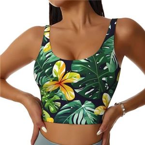 SABFWF Hawaiiaanse tropische bladeren bloemen print yoga bh's, hoge impact ondersteuning, lang ontwerp, voor fitness, hardlopen en meer, Zwart, S