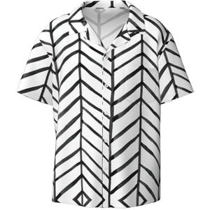 ZEEHXQ Geometrische Bloemen Patroon Print Mens Casual Button Down Shirts Korte Mouw Rimpel Gratis Zomer Jurk Shirt met Zak, Zwart en wit Boho, XL
