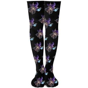 Magical Wizard Cat Fantasy Kitten Knie Hoge Sokken Print Lange Kousen Tube Sokken Over De Knie Sokken Casual Strakke Hoge Kousen Boot 53cm