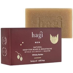 Hagi Whisky Barber Natuurlijke Zeep voor Baard en Snor, met Hopextract, Denolie, Sheaboter, Kruidoliën, Beschermend en Versterkend, Whiskygeur, 100 g