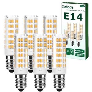 Ledlampen, E14, 5 W (komt overeen met 50 W), warmwit, 3000 K, 500 lm, kleine Edison-schroef, niet dimbaar, zonder flikkeren, AC 220-240 V, voor plafondlampen, afzuigkap, keuken, kantoorlampen, 6 stuks