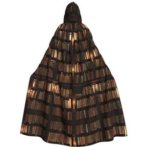 FRGMNT Bibliotheek Boekenplank Boekenprint Vrouwen Hooded Mantel, Carnaval Cape, Volwassenen Hooded Mantel Cape, voor Halloween Cosplay Kostuums