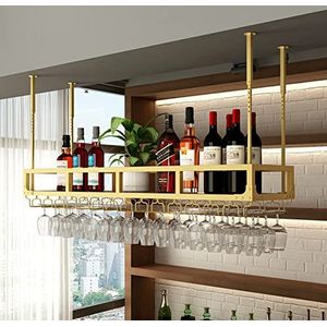 Plafond wijnglasrek, hoogte verstelbaar hangende wijnrek, multifunctionele ijzeren fleshouder eenvoudige hangende wijnplank, voor bars restaurants keuken (Color : Gold, Size : 80 * 30cm)