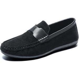 Heren loafers schoen ronde neus nubuck lederen rijschoenen comfortabele lichtgewicht platte hak casual instappers (Color : Black, Size : 44 EU)