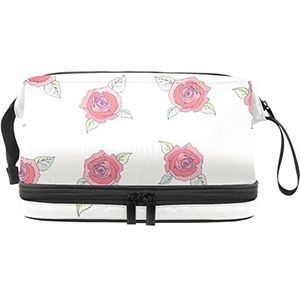 Grote capaciteit reizen cosmetische tas,Ivoorroos patroon-01, make-up tas, waterdichte make-up tas organisator, Meerkleurig, 27x15x14 cm/10.6x5.9x5.5 in